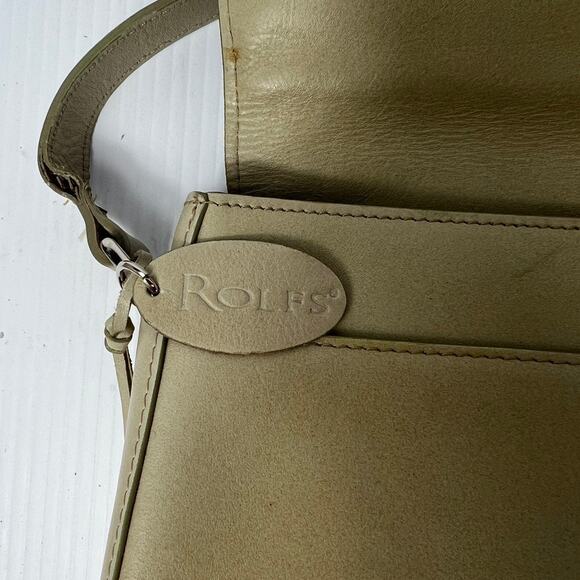 Vintage Rolfs Leather Flap Shoulder Bag Adjustable Strap Gray Green 90s Y2K - Picture 4 of 12